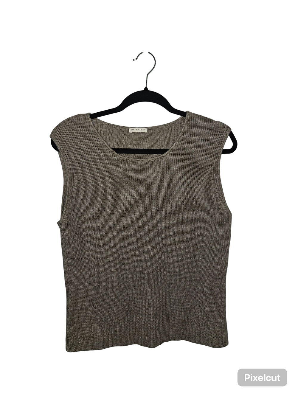 Sleeveless Knit Shell Top In Grey-Brown